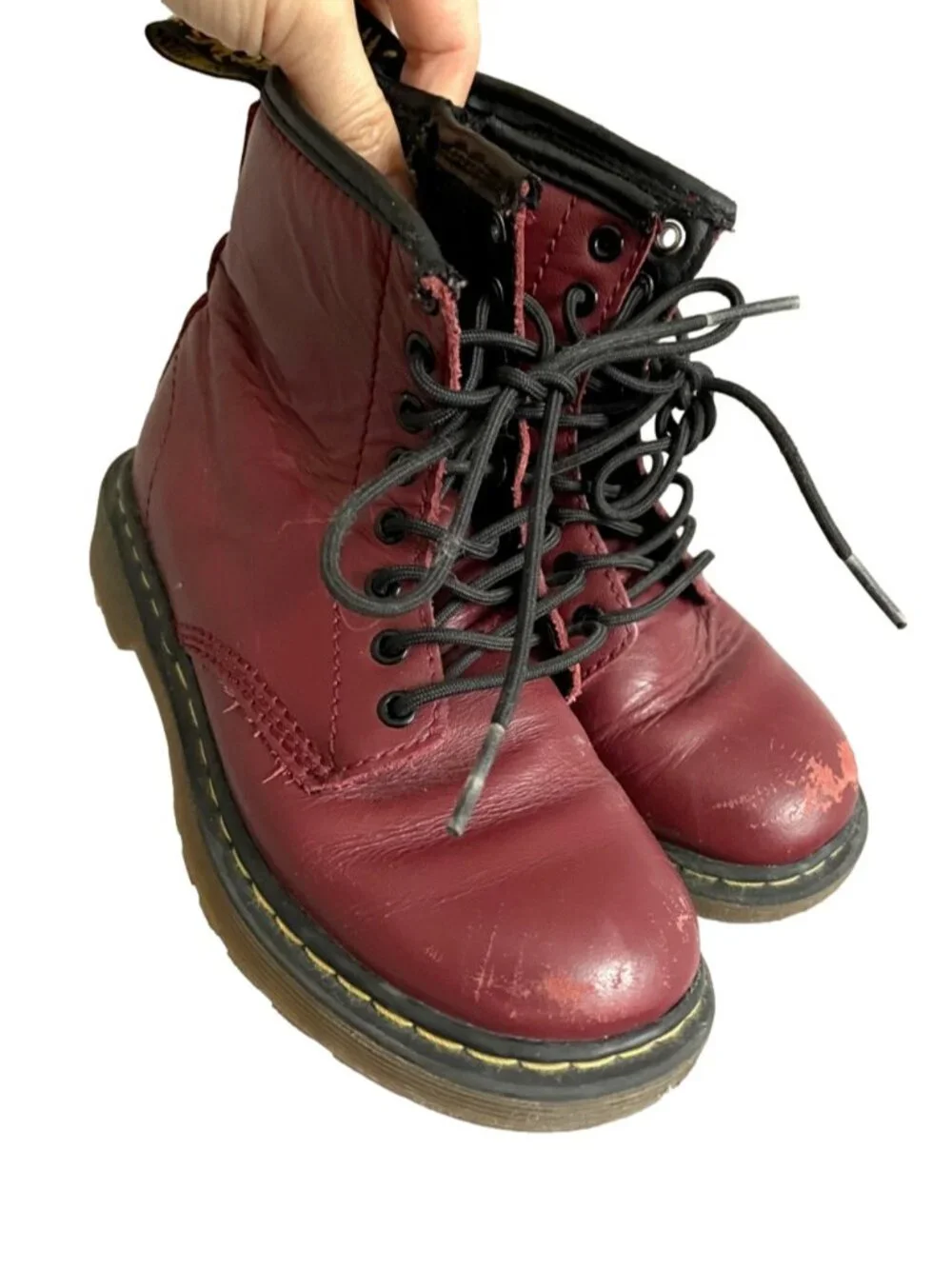 Dr Martens Cherry Red Leather Delaney 1460 Boots - 12, side zip!!!